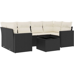 vidaXL Salon de jardin 7 pcs avec coussins noir résine tressée pas cher