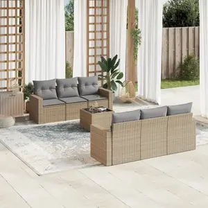 vidaXL Salon de jardin avec coussins 7 pcs beige résine tressée pas cher