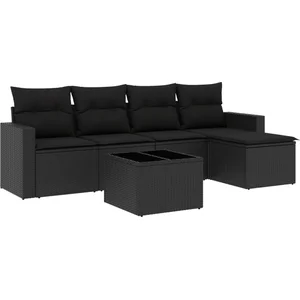 vidaXL Salon de jardin 6 pcs avec coussins noir résine tressée pas cher