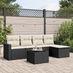 vidaXL Salon de jardin 6 pcs avec coussins noir résine tressée pas cher