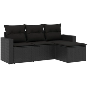 vidaXL Salon de jardin 5 pcs avec coussins noir résine tressée pas cher