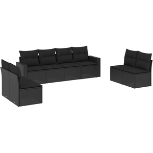 vidaXL Salon de jardin 8 pcs avec coussins noir résine tressée pas cher