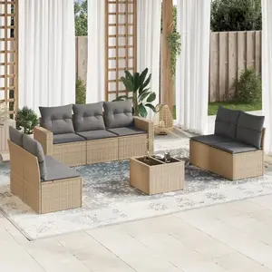 vidaXL Salon de jardin avec coussins 8 pcs beige résine tressée pas cher
