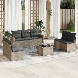 vidaXL Salon de jardin 8 pcs avec coussins gris résine tressée pas cher