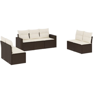 vidaXL Salon de jardin avec coussins 7 pcs marron résine tressée pas cher