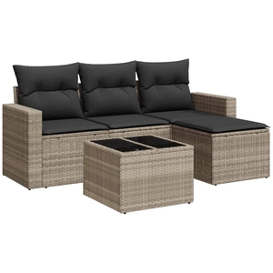 vidaXL Salon de jardin 5 pcs avec coussins gris clair résine tressée pas cher