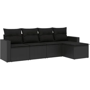 vidaXL Salon de jardin 5 pcs avec coussins noir résine tressée pas cher
