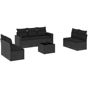 vidaXL Salon de jardin 7 pcs avec coussins noir résine tressée pas cher