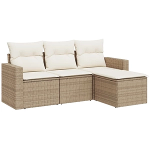 vidaXL Salon de jardin avec coussins 4 pcs beige résine tressée pas cher