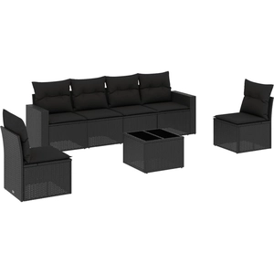 vidaXL Salon de jardin 7 pcs avec coussins noir résine tressée pas cher