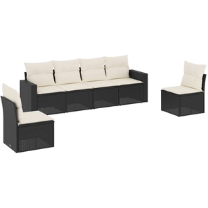vidaXL Salon de jardin 7 pcs avec coussins noir résine tressée pas cher