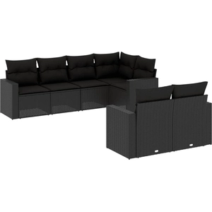 vidaXL Salon de jardin 7 pcs avec coussins noir résine tressée pas cher