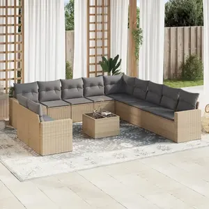 vidaXL Salon de jardin avec coussins 12 pcs beige résine tressée pas cher