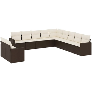 vidaXL Salon de jardin et coussins 11 pcs marron résine tressée pas cher