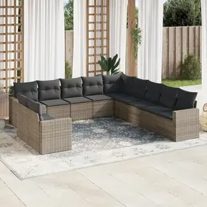 vidaXL Salon de jardin 11 pcs avec coussins gris résine tressée pas cher