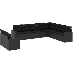 vidaXL Salon de jardin 11 pcs avec coussins noir résine tressée pas cher