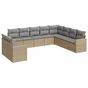 vidaXL Salon de jardin avec coussins 10 pcs beige résine tressée pas cher