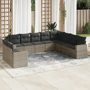 vidaXL Salon de jardin avec coussins 10 pcs gris résine tressée pas cher