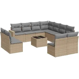 vidaXL Salon de jardin avec coussins 12 pcs beige résine tressée pas cher