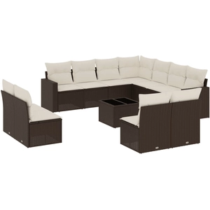 vidaXL Salon de jardin et coussins 11 pcs marron résine tressée pas cher