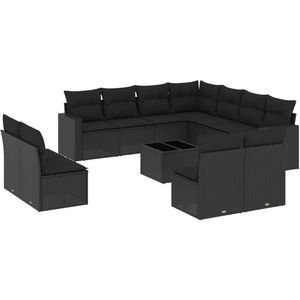vidaXL Salon de jardin 12 pcs avec coussins noir résine tressée pas cher