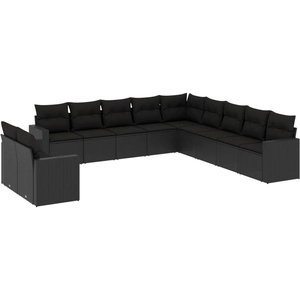 vidaXL Salon de jardin 11 pcs avec coussins noir résine tressée pas cher
