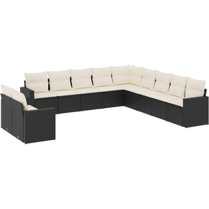 vidaXL Salon de jardin 11 pcs avec coussins noir résine tressée pas cher