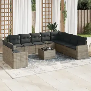 vidaXL Salon de jardin 11 pcs avec coussins gris résine tressée pas cher