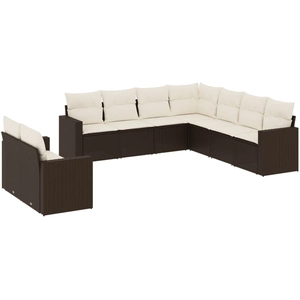 vidaXL Salon de jardin avec coussins 9 pcs marron résine tressée pas cher