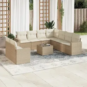 vidaXL Salon de jardin avec coussins 10 pcs beige résine tressée pas cher
