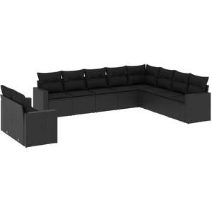 vidaXL Salon de jardin 10 pcs avec coussins noir résine tressée pas cher