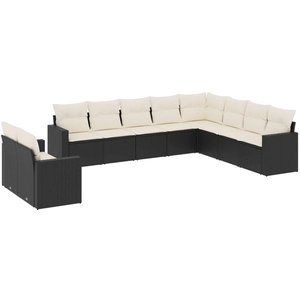 vidaXL Salon de jardin 10 pcs avec coussins noir résine tressée pas cher