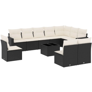 vidaXL Salon de jardin 11 pcs avec coussins noir résine tressée pas cher