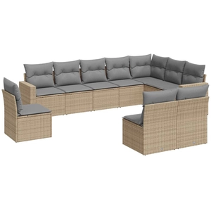 vidaXL Salon de jardin avec coussins 10 pcs beige résine tressée pas cher