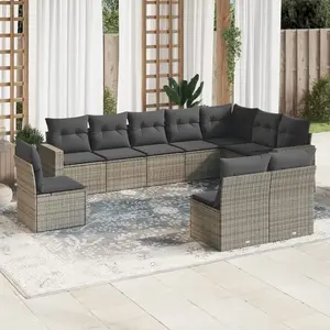 vidaXL Salon de jardin avec coussins 10 pcs gris résine tressée pas cher