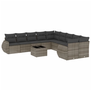 vidaXL Salon de jardin avec coussins 10 pcs gris résine tressée pas cher