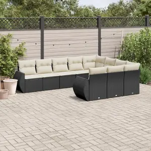 vidaXL Salon de jardin 10 pcs avec coussins noir résine tressée pas cher