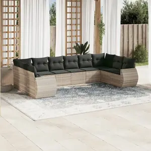 vidaXL Salon de jardin avec coussins 10 pcs gris clair résine tressée pas cher