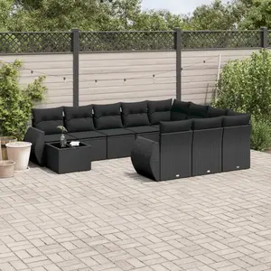 vidaXL Salon de jardin 11 pcs avec coussins noir résine tressée pas cher
