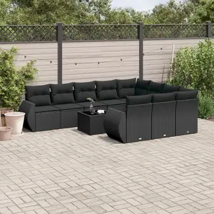 vidaXL Salon de jardin 11 pcs avec coussins noir résine tressée pas cher