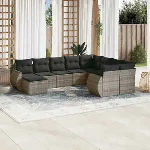 vidaXL Salon de jardin avec coussins 10 pcs gris résine tressée pas cher