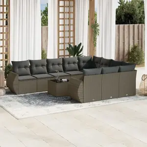 vidaXL Salon de jardin 11 pcs avec coussins gris clair résine tressée pas cher
