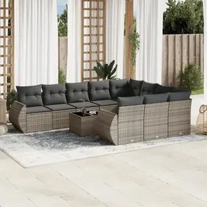 vidaXL Salon de jardin 11 pcs avec coussins gris résine tressée pas cher