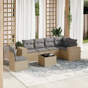 vidaXL Salon de jardin avec coussins 7 pcs beige résine tressée pas cher