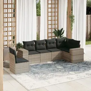vidaXL Salon de jardin 6 pcs avec coussins gris clair résine tressée pas cher