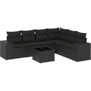 vidaXL Salon de jardin 7 pcs avec coussins noir résine tressée pas cher