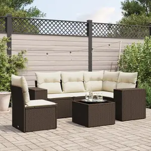 vidaXL - 6-delige - Loungeset - met - kussens - poly - rattan - bruin pas cher
