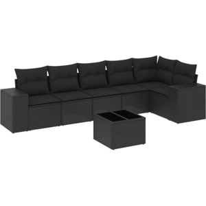 vidaXL Salon de jardin 6 pcs avec coussins noir résine tressée pas cher