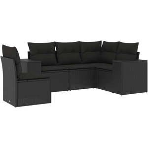 vidaXL Salon de jardin 6 pcs avec coussins noir résine tressée pas cher
