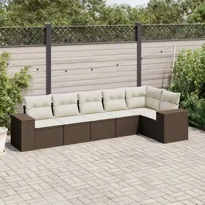 vidaXL - 6-delige - Loungeset - met - kussens - poly - rattan - bruin pas cher